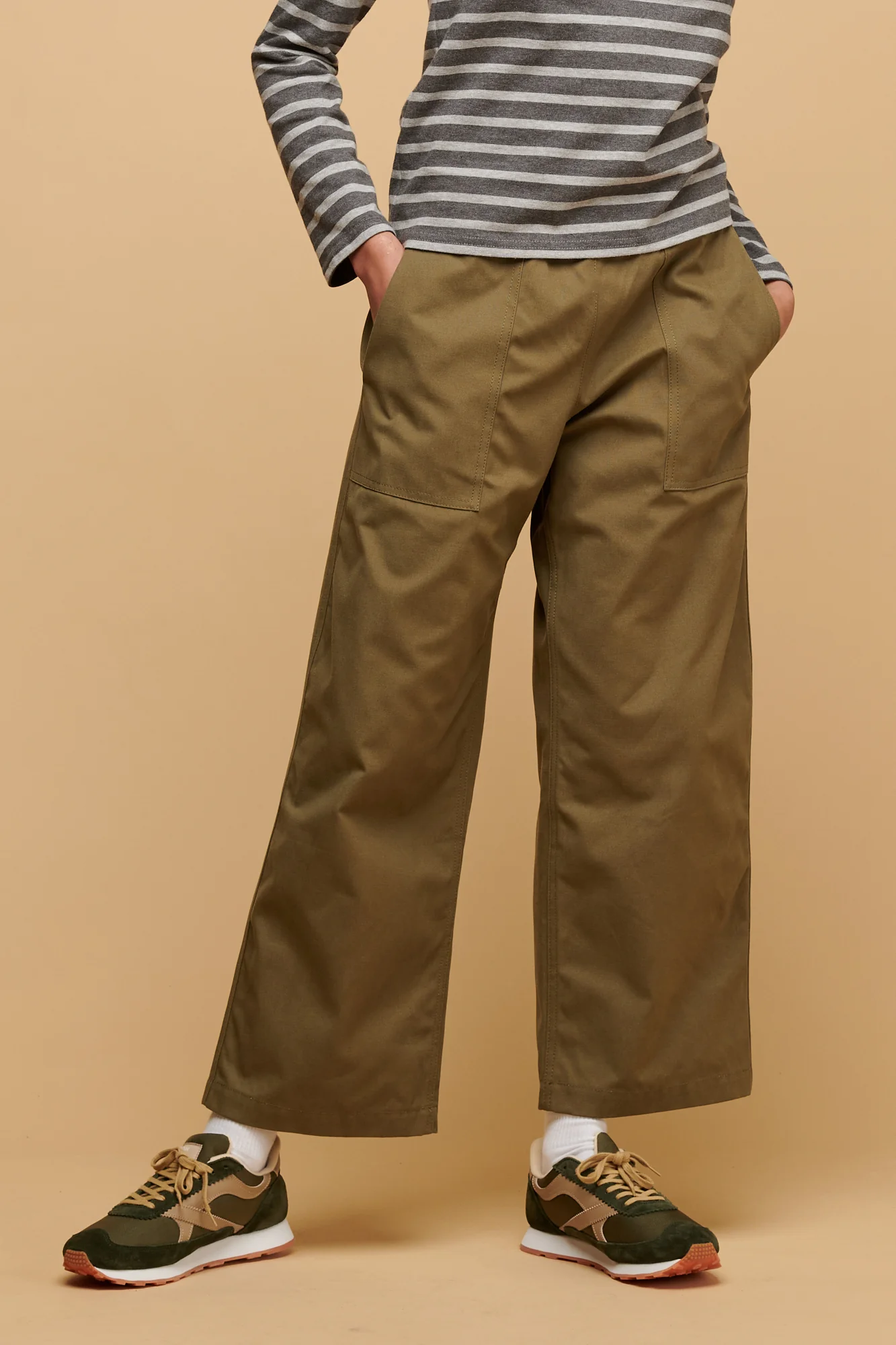 Camerawoman Drawstring Tapered Cotton Canvas Trousers - Olive - Image 2
