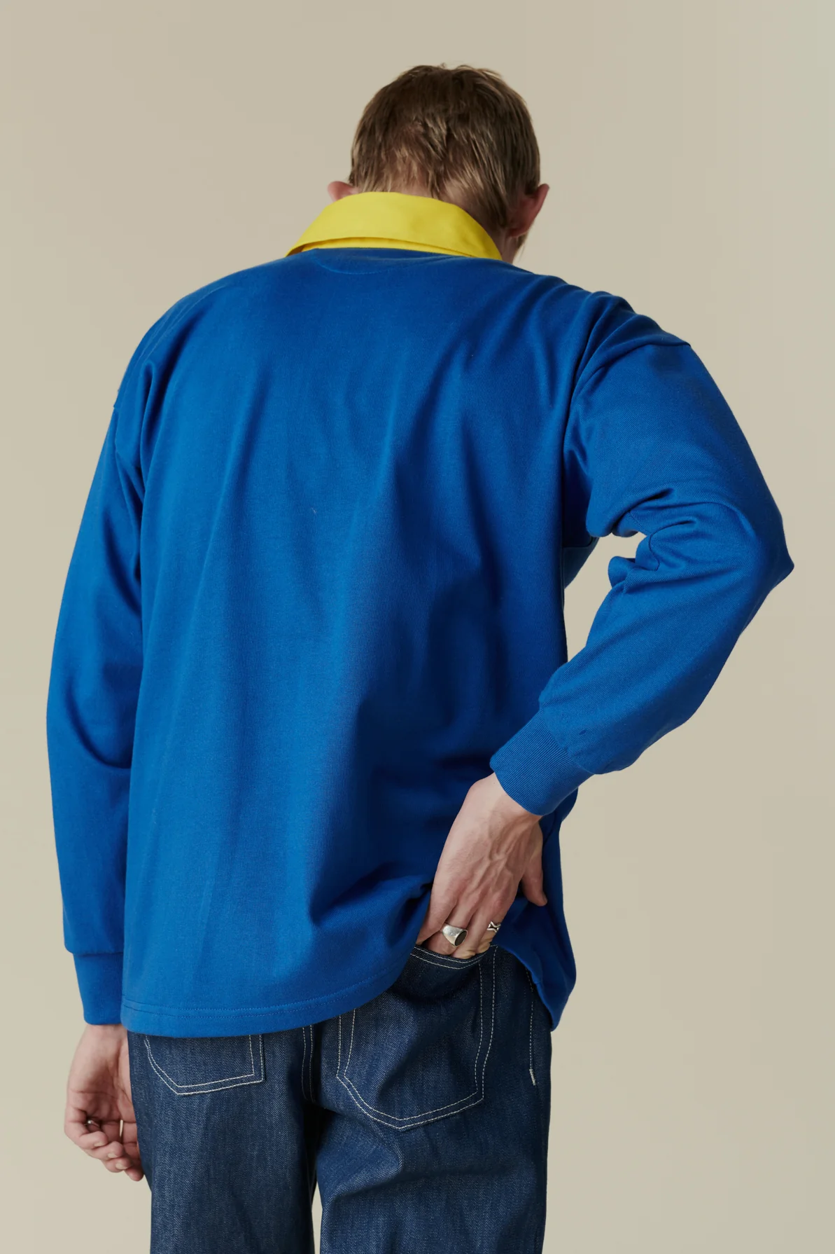 Contrast Collar Rugby Shirt - Blue/Yellow - Image 2