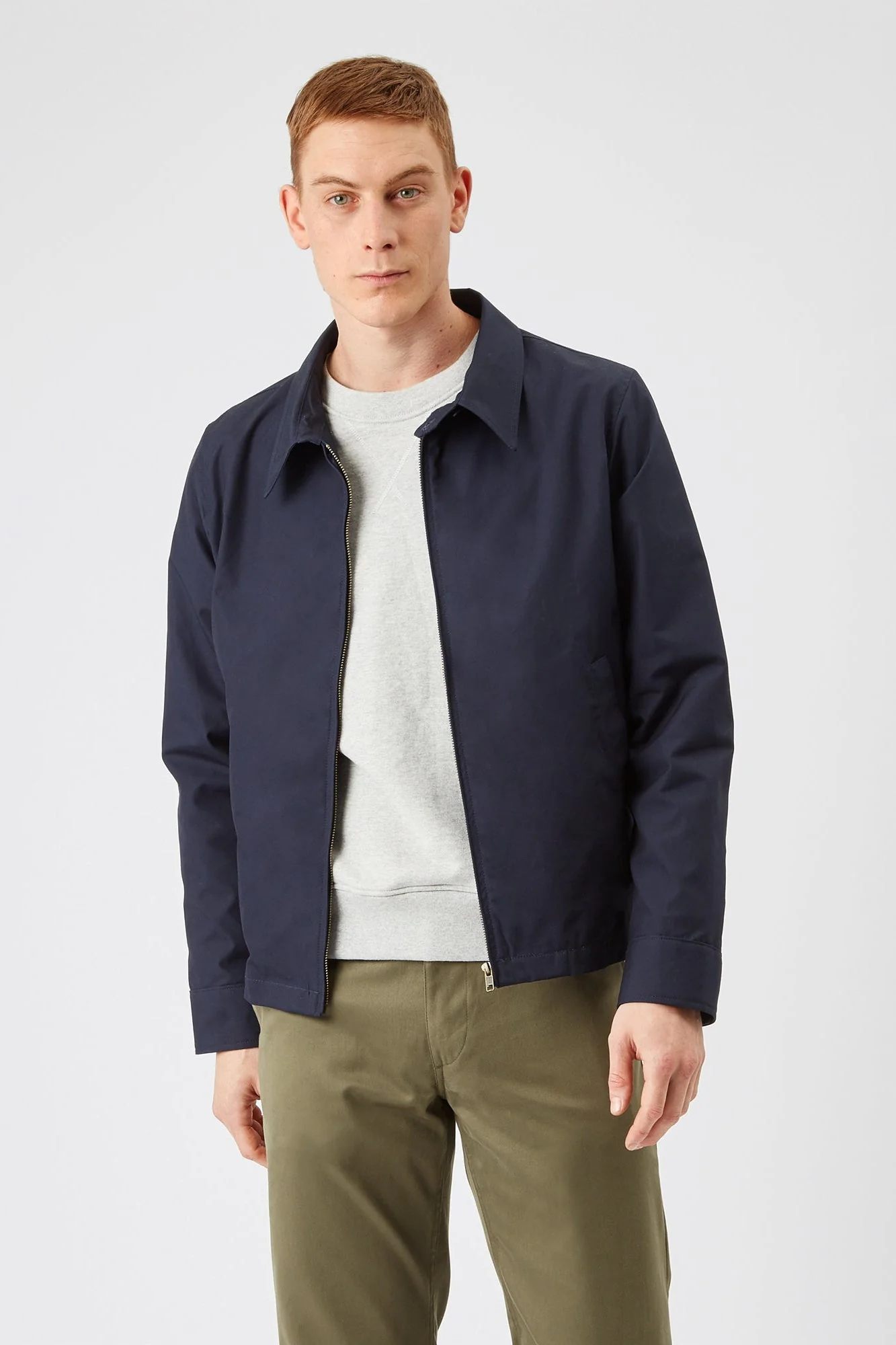Men's Collared Harrington Jacket - Navy - Image 4