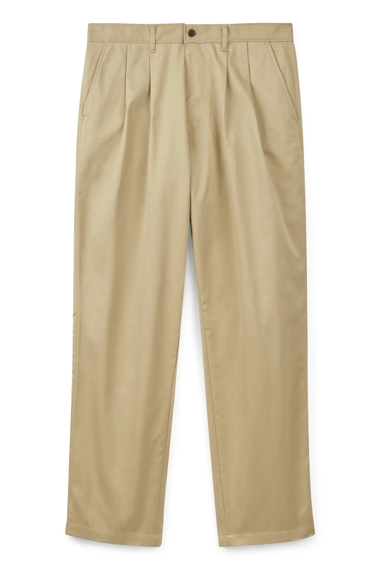 Men's Pleated Lightweight 100% Cotton Twill Chinos - Stone - Image 5