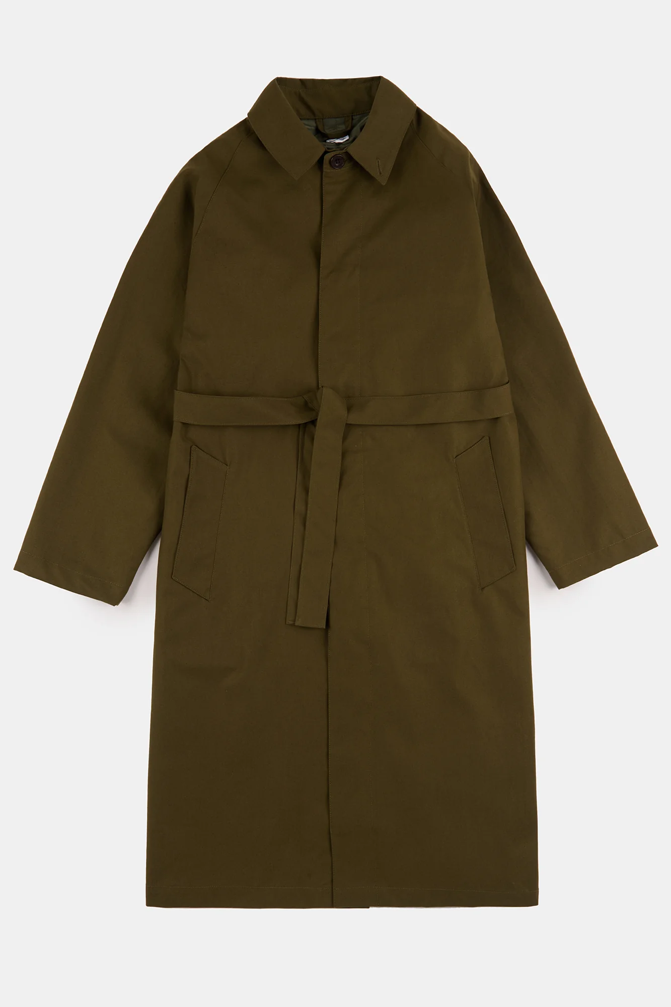 Men's Frank Belted Raglan Raincoat - Olive - Image 6