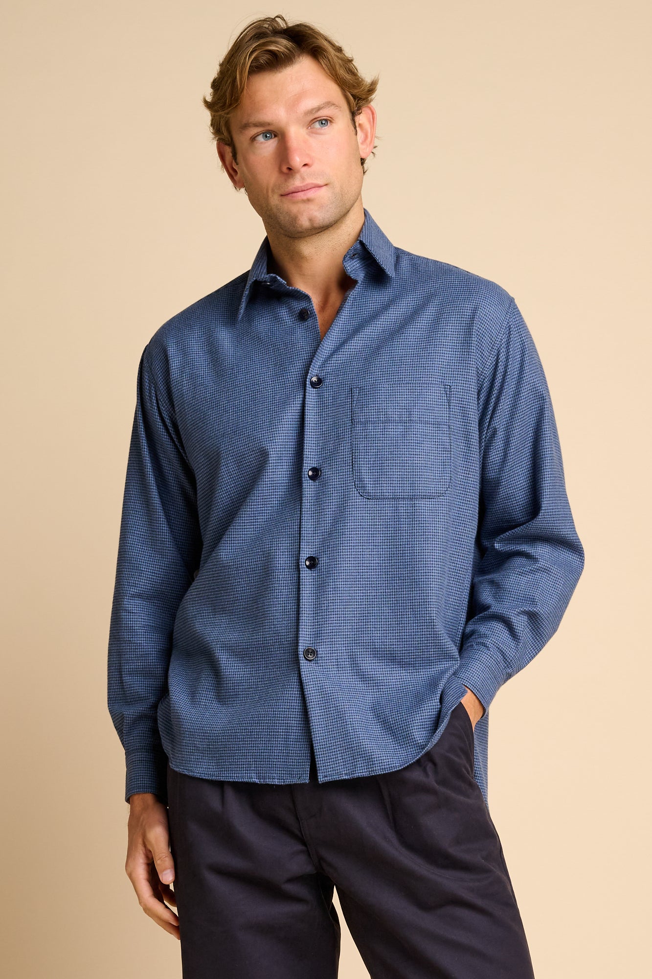 Mens Jerome Shirt - Navy/Blue Puppytooth - Image 3