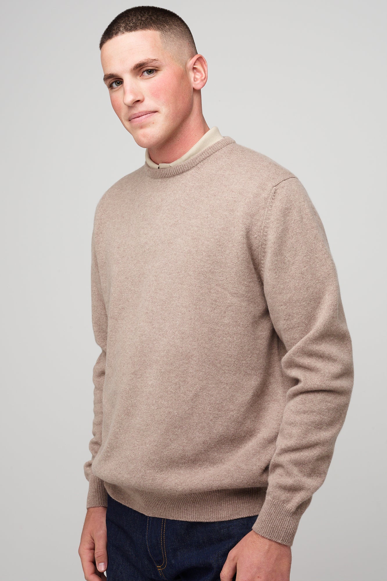 Men's Lambswool Crew Neck - Taupe - Image 4