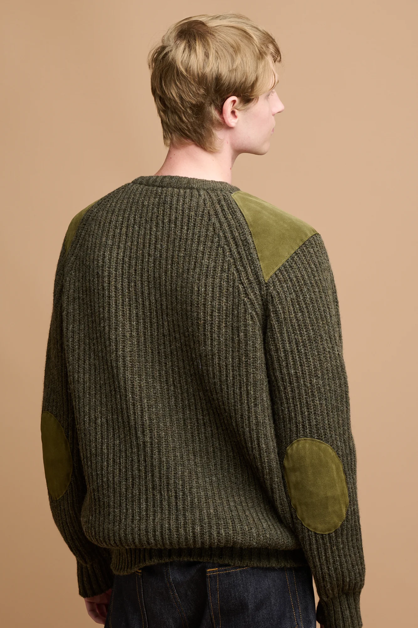 Men's Lambswool Fisherman Ribbed Jumper - Dark Olive - Image 2