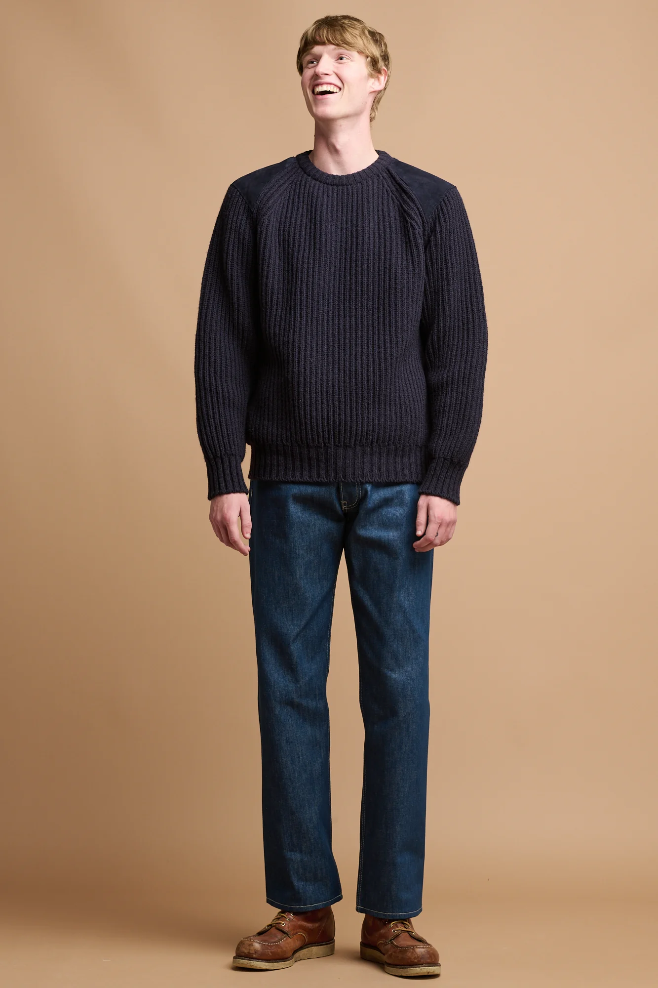 Men's Lambswool Fisherman Ribbed Jumper - Navy - Image 2