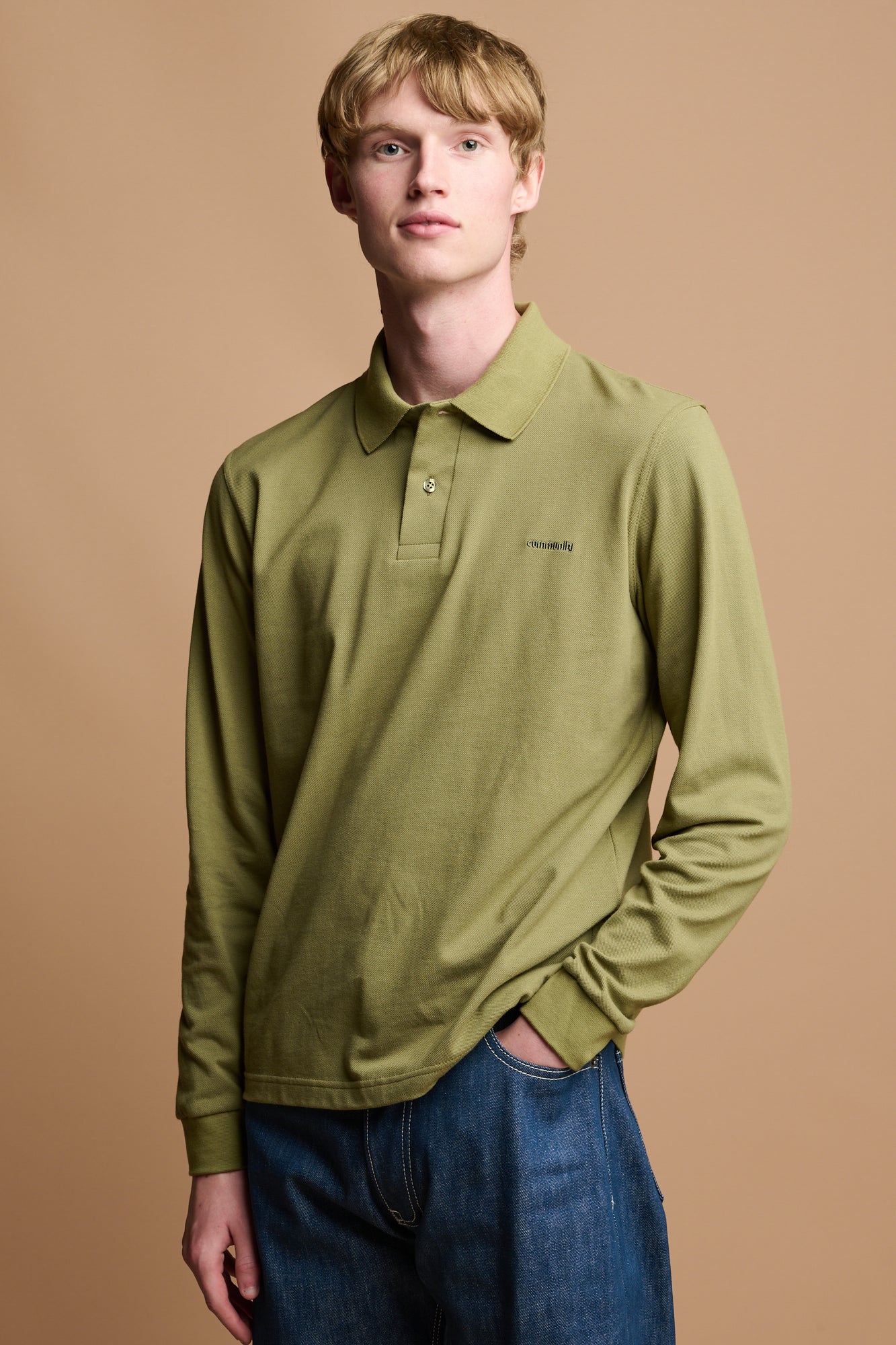 Men's Long Sleeve Polo Shirt - Light Olive - Image 3