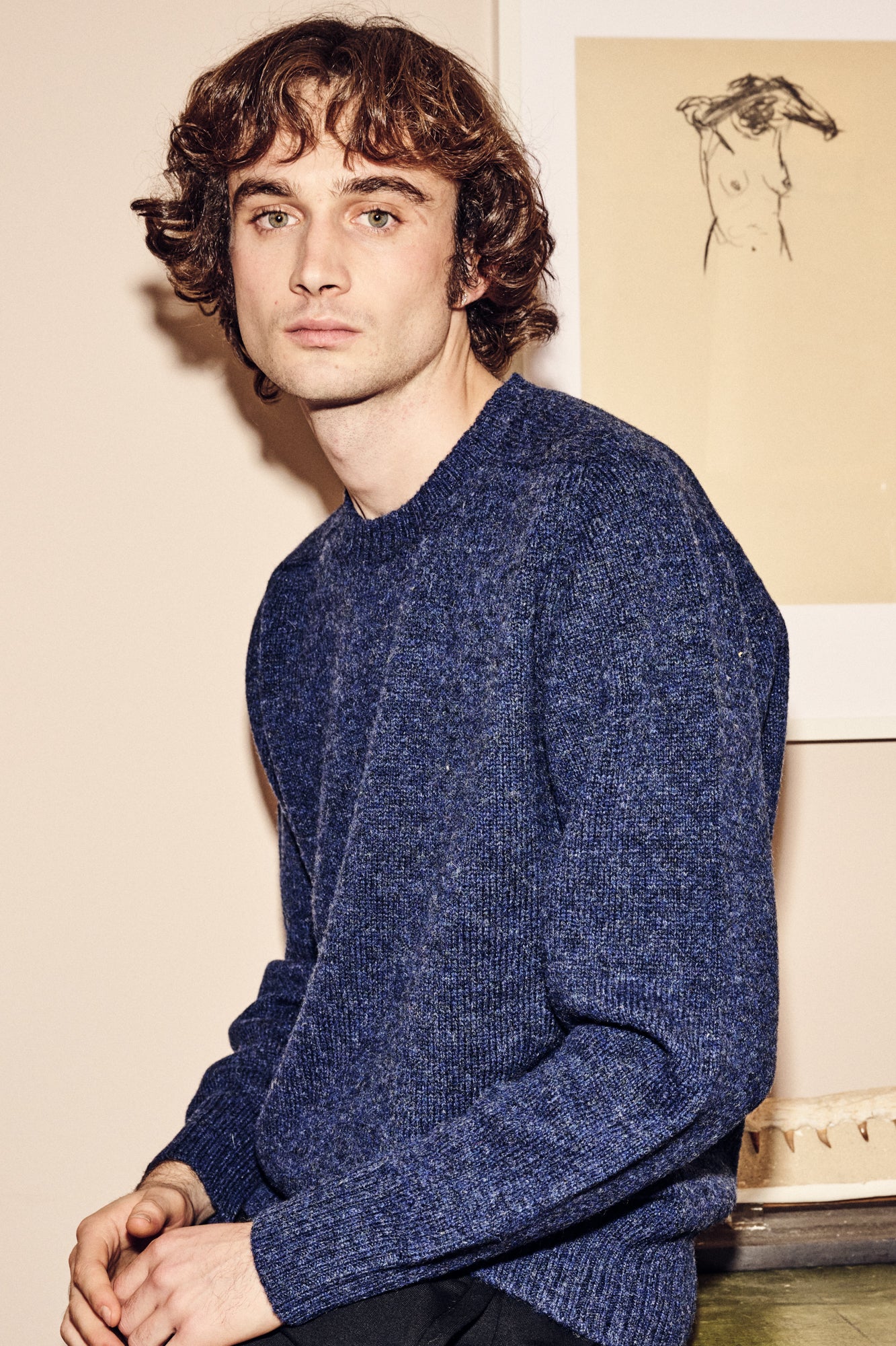 Men's Shetland Jumper - Denim Dark