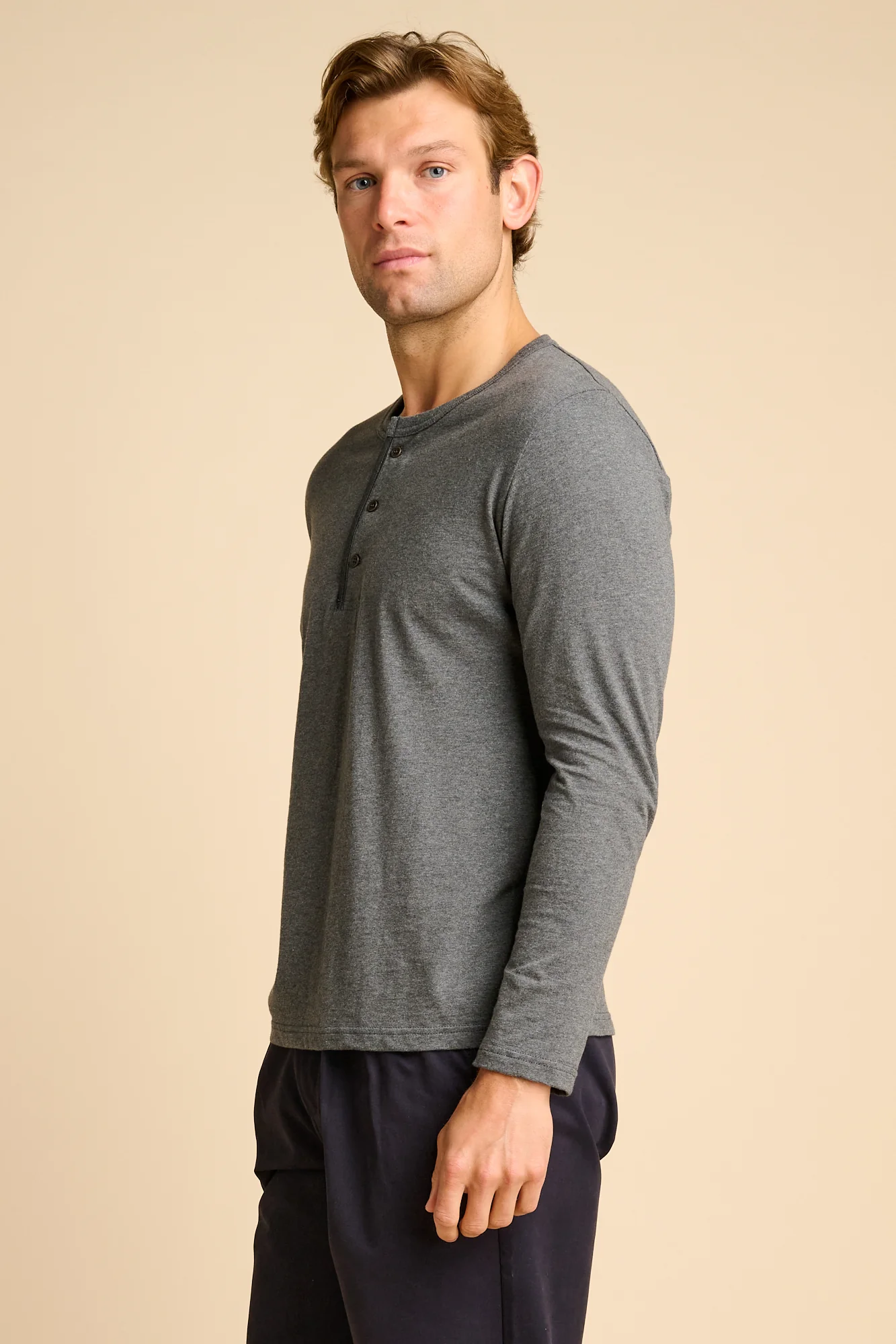 Men's Single Jersey Henley Plastic Free - Charcoal - Image 2