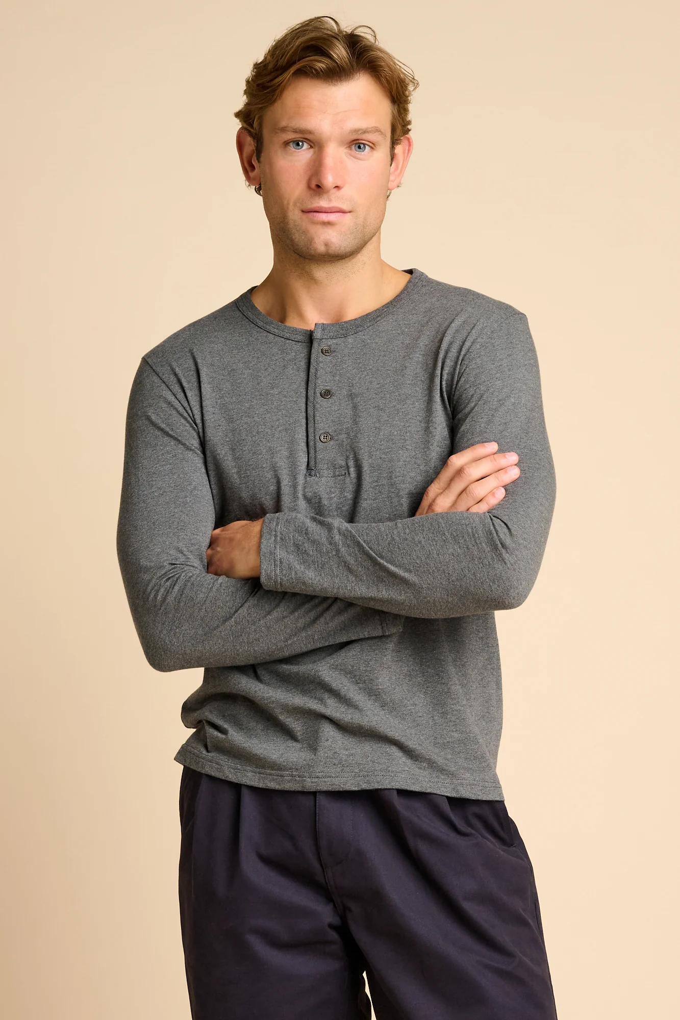 Men's Single Jersey Henley Plastic Free - Charcoal - Image 3