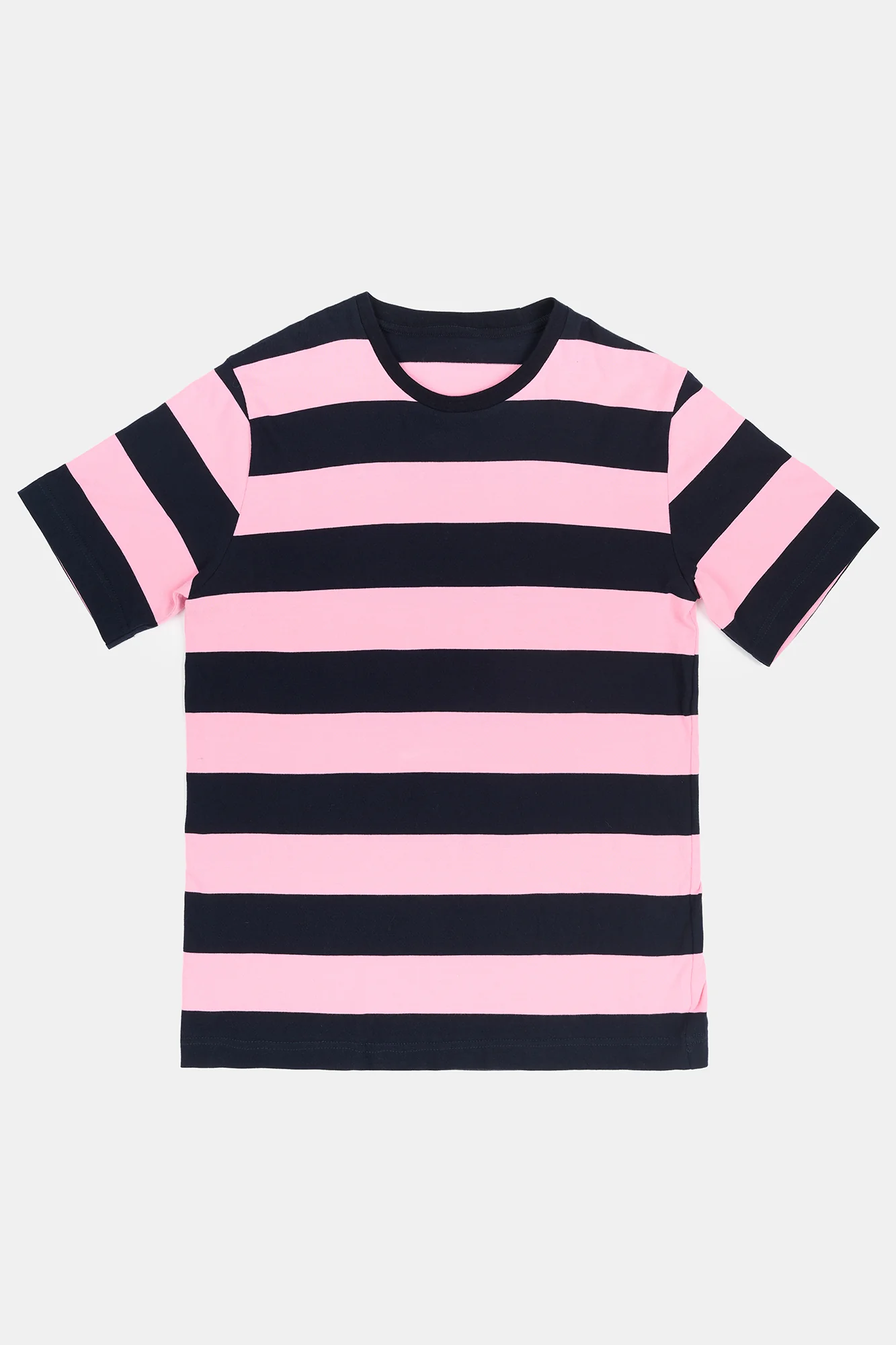Men's Wide Stripe Short Sleeve T Shirt - Pink/Navy - Image 3