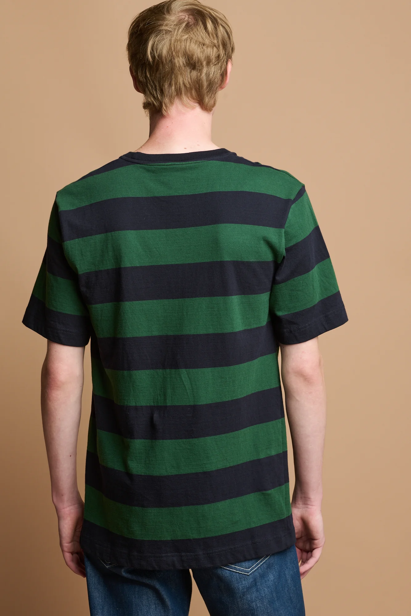 Men's Wide Stripe Short Sleeve T Shirt - Green/Navy - Image 2