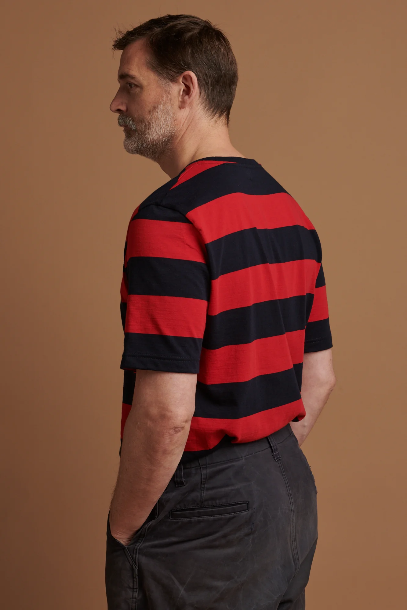 Men's Wide Stripe Short Sleeve T Shirt - Navy/Red - Image 2