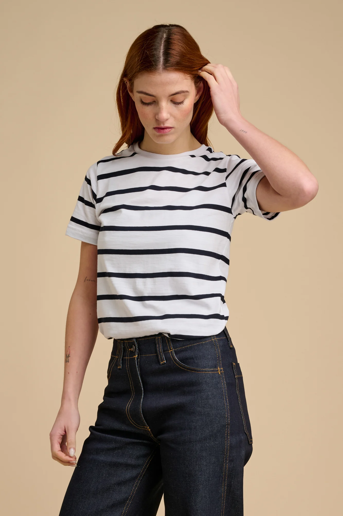 Women Short Sleeve T Shirt Plastic Free White Navy