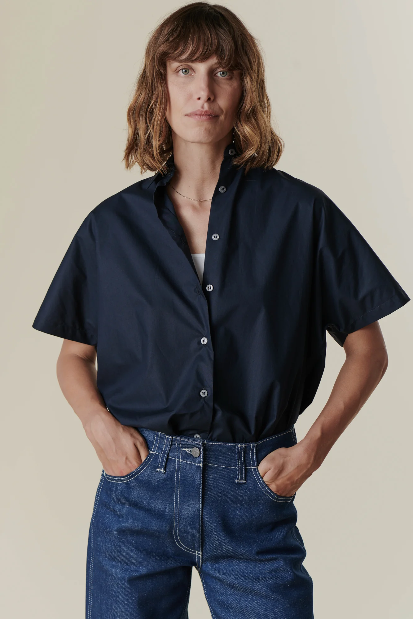 Women's Ava Short Sleeve Shirt - Navy - Image 4