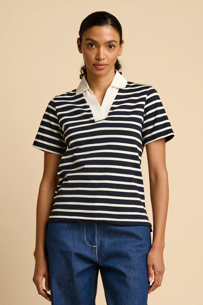 WOMENS BRETON GYM TOP - NAVY/ECRU - Image 2
