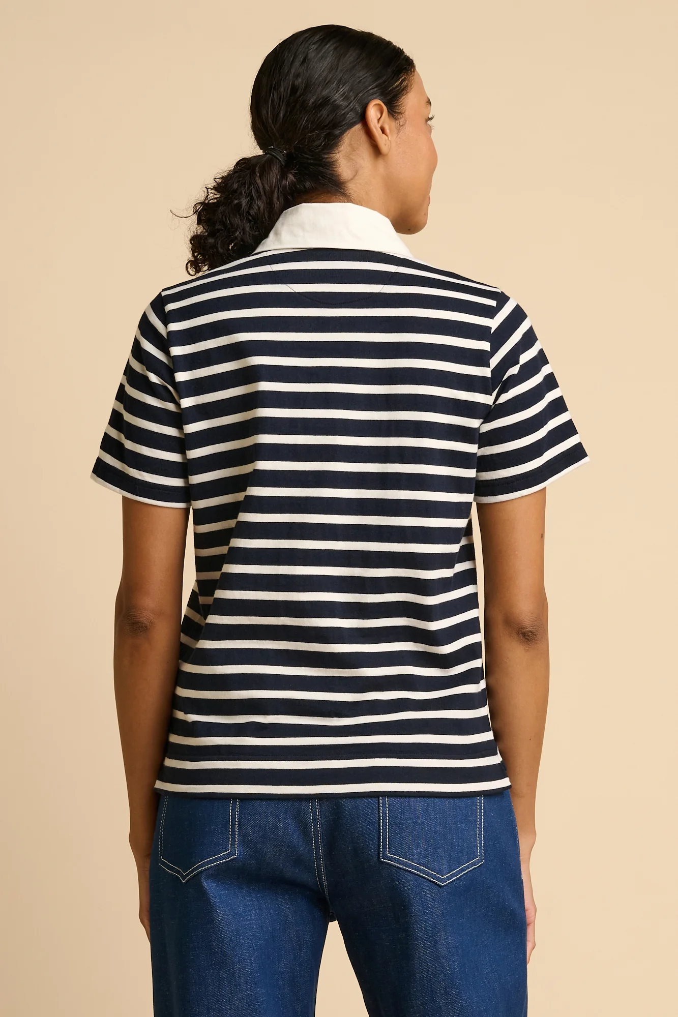 WOMENS BRETON GYM TOP - NAVY/ECRU - Image 3