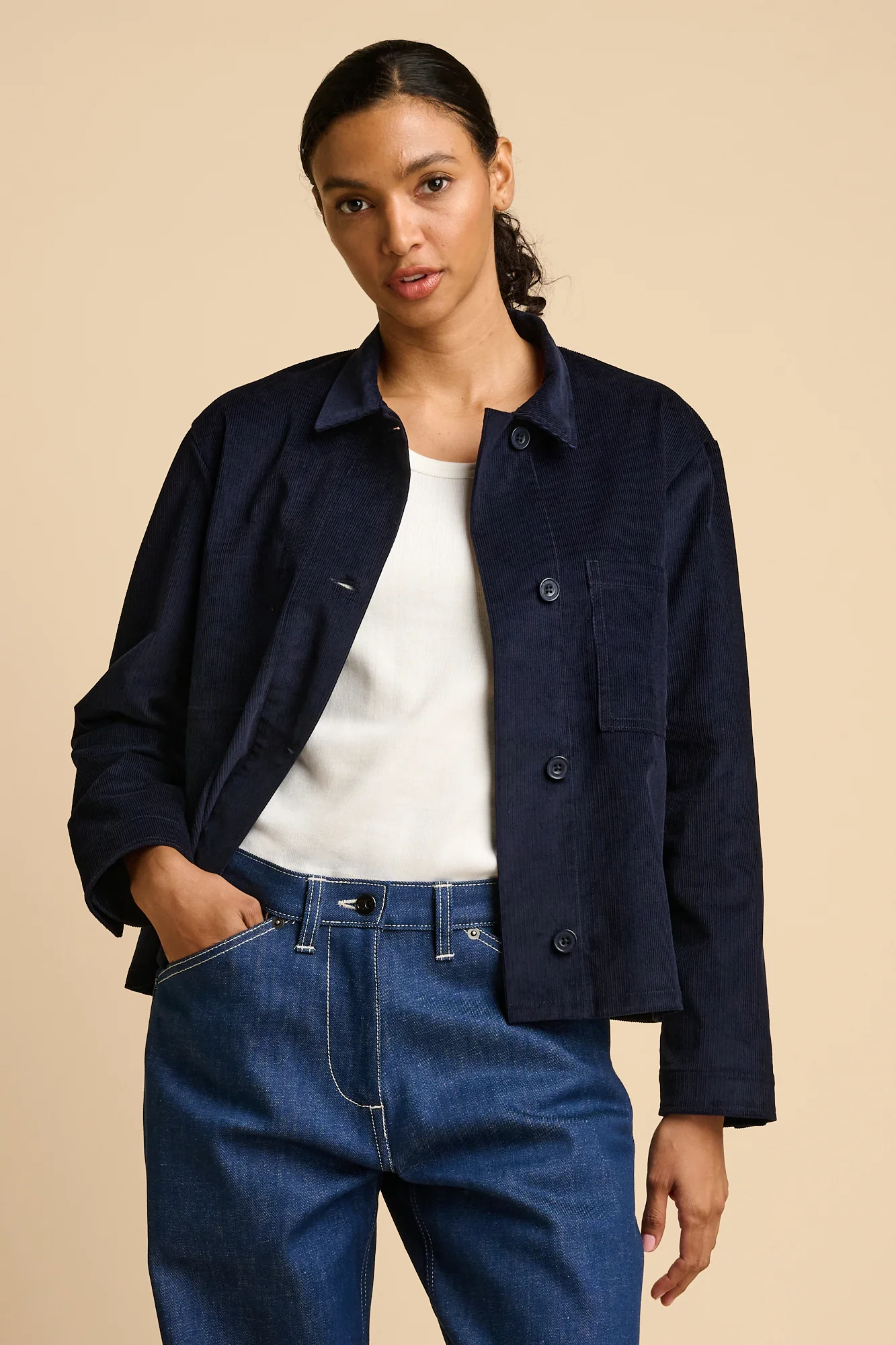 Womens Elena Corduroy Overshirt - Navy - Image 4