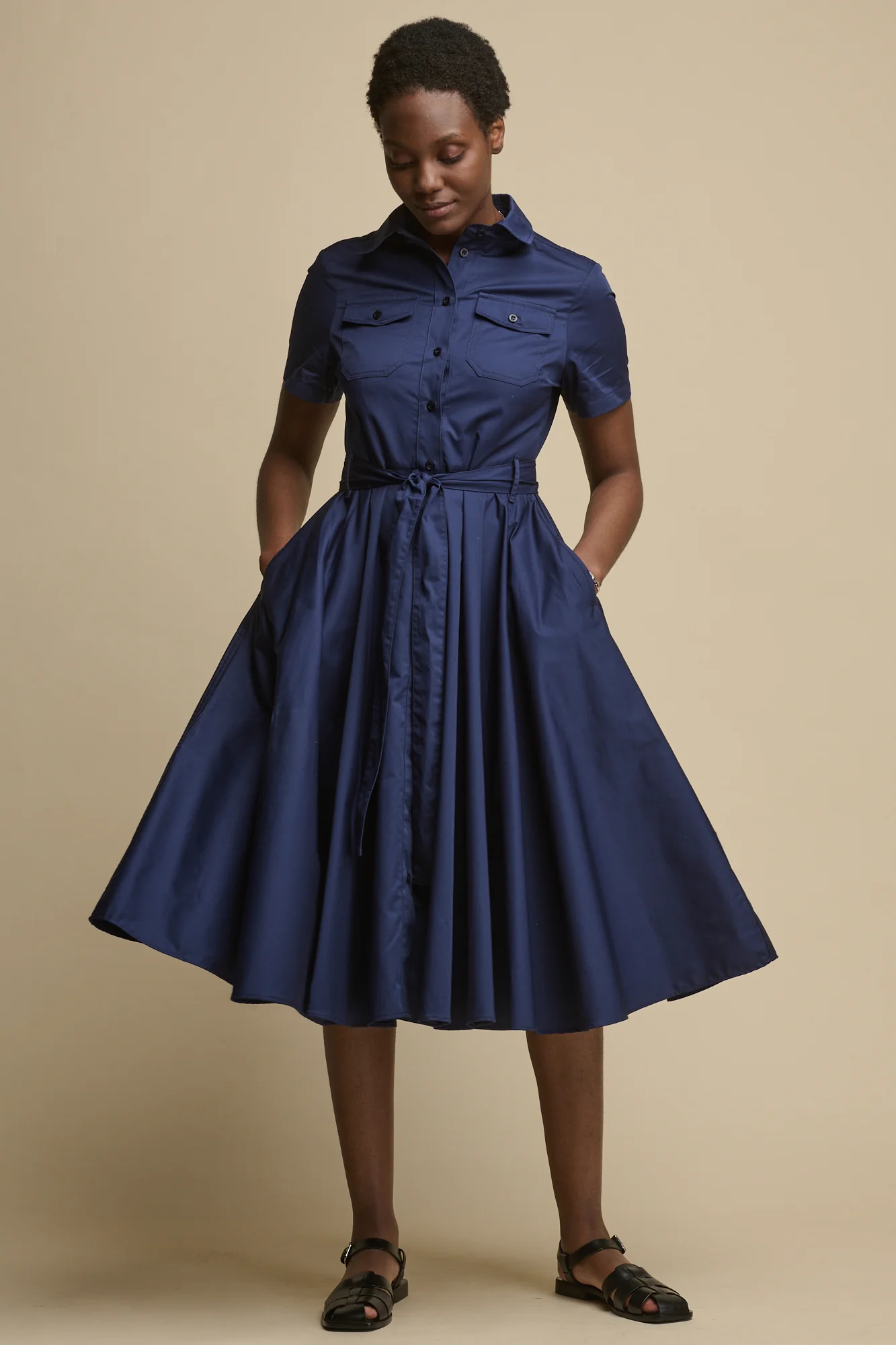 Women's Full Skirted Phoebe Trench Dress - Navy - Image 4