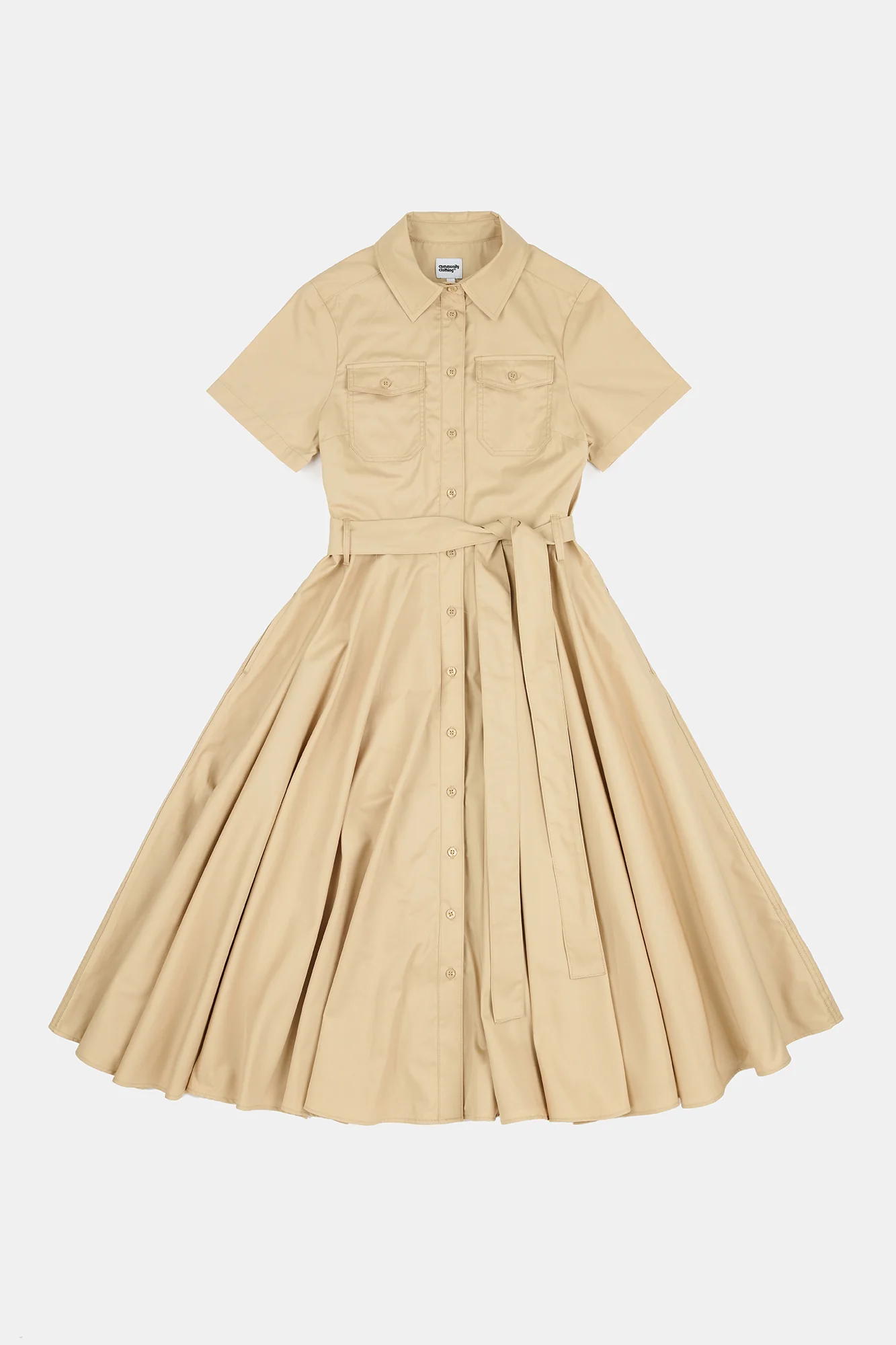 Women's Full Skirted Phoebe Trench Dress - Stone - Image 6