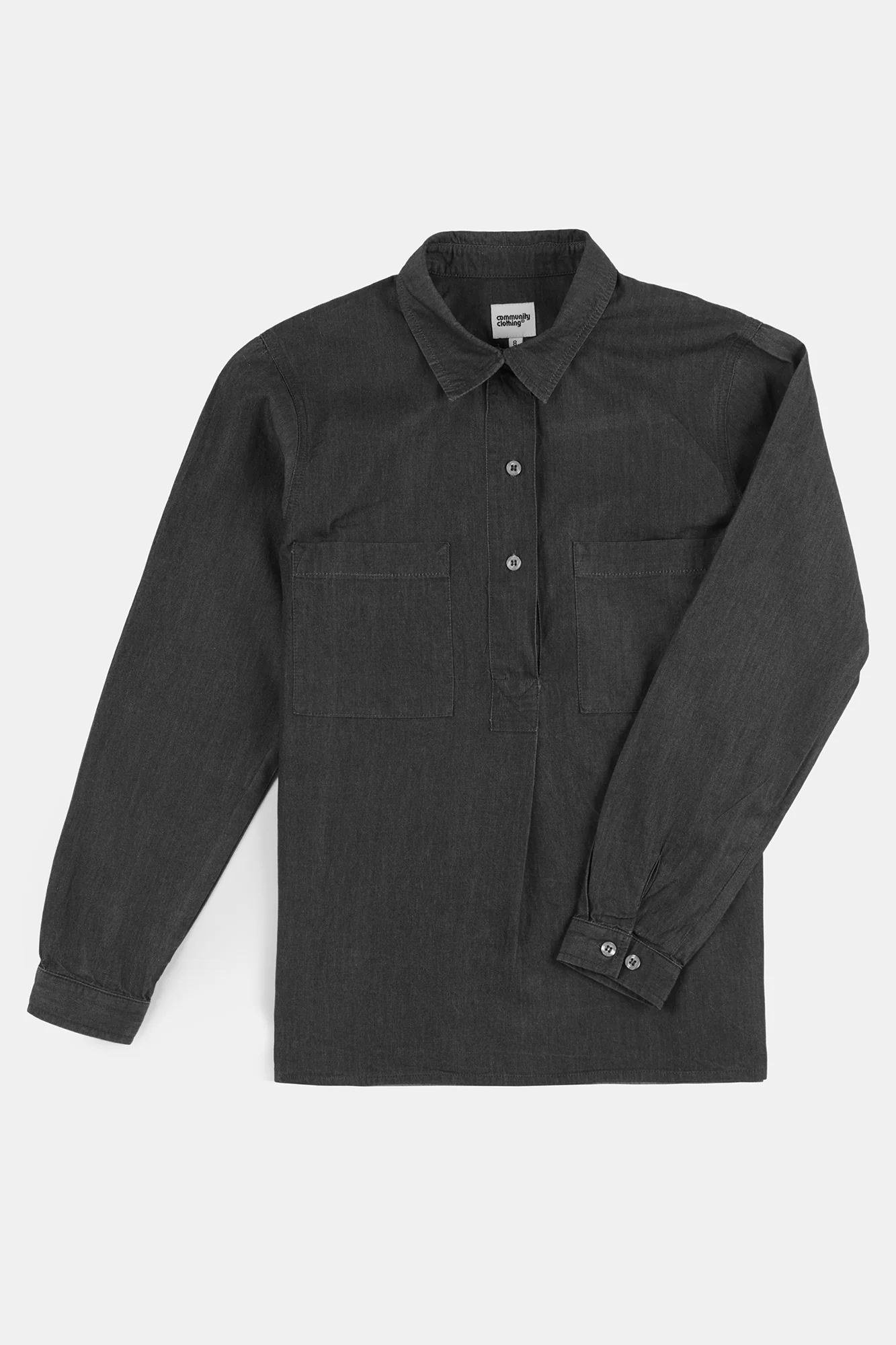 Women's Olivia Half Placket Lightweight Denim Shirt - Black - Image 5