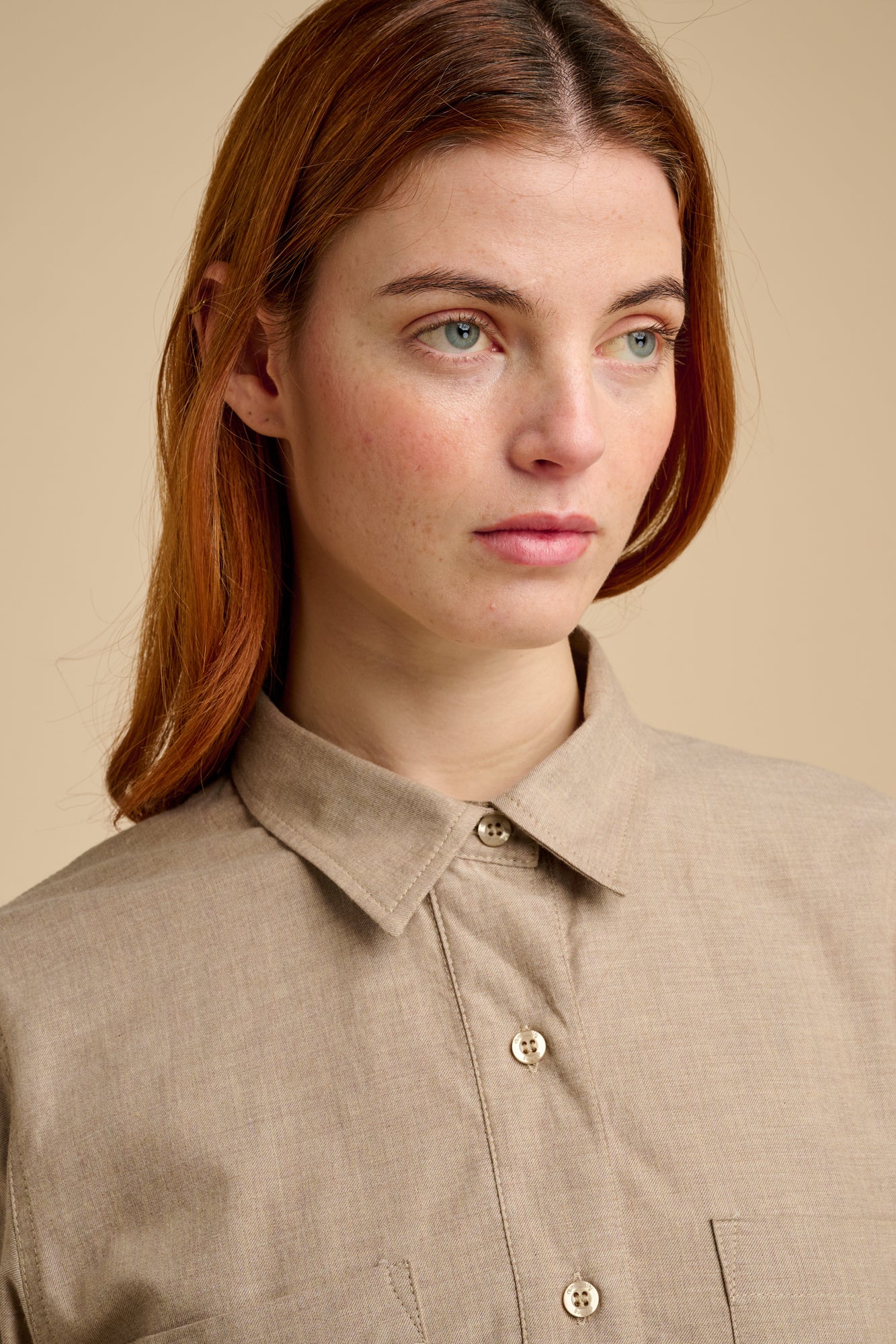 Womens Olivia Half Placket Ltweight Shirt - LT Tan - Image 6