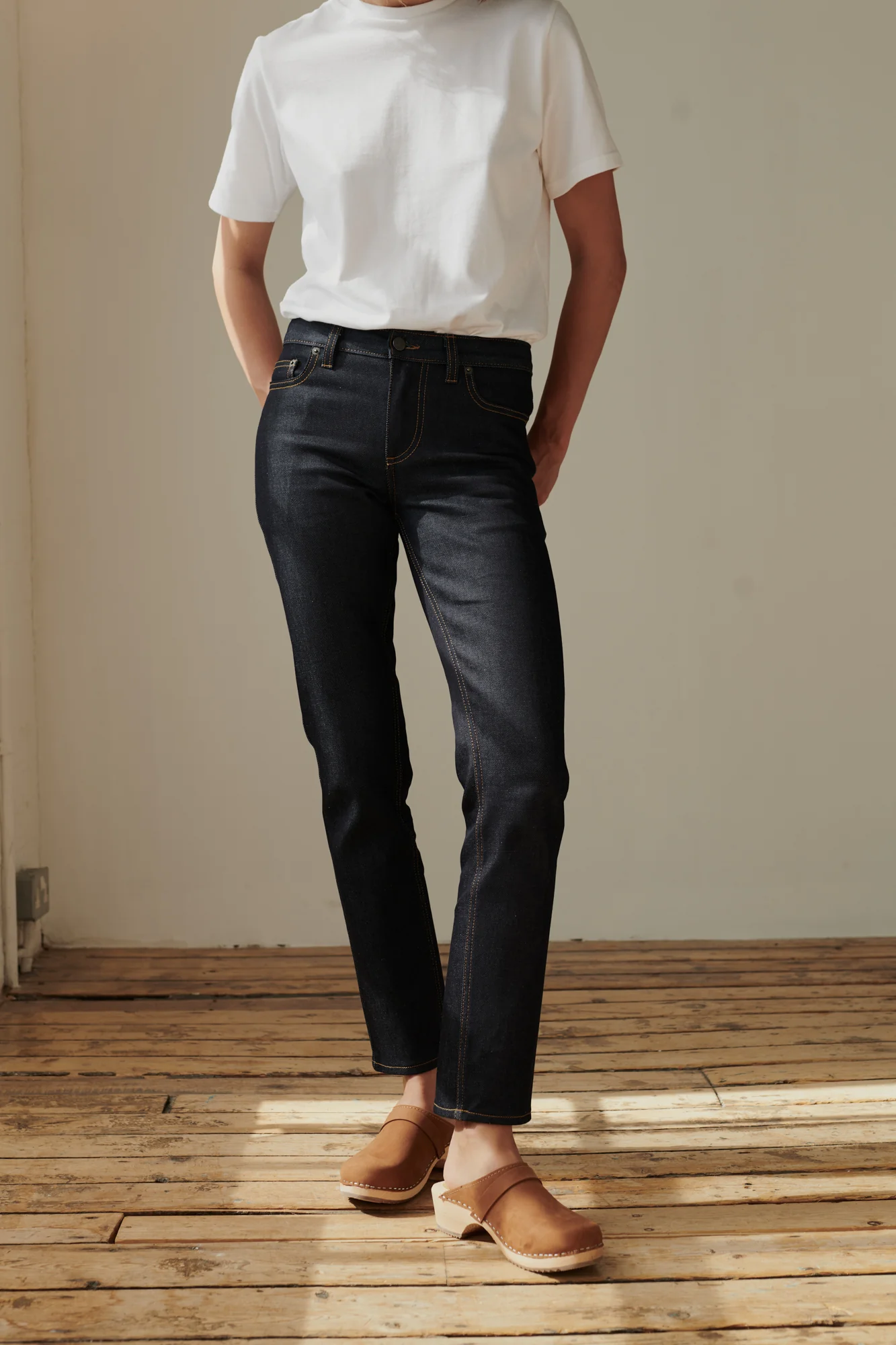 Women's Straight Leg Mid Rise Denim Jeans - Indigo - Image 2